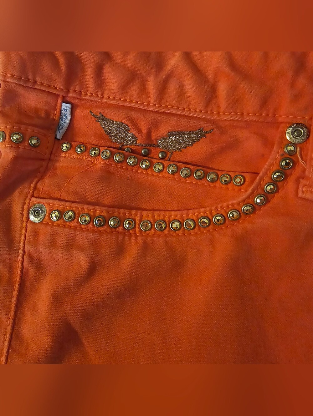 Vintage Robin's Jeans Tangerine Marilyn With Aurum Crystals  Low-Rise 30x34 - Picture 4 of 11